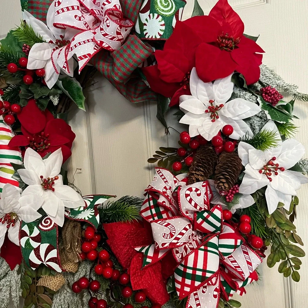 Festive Holiday Wreath with Red and White Accents